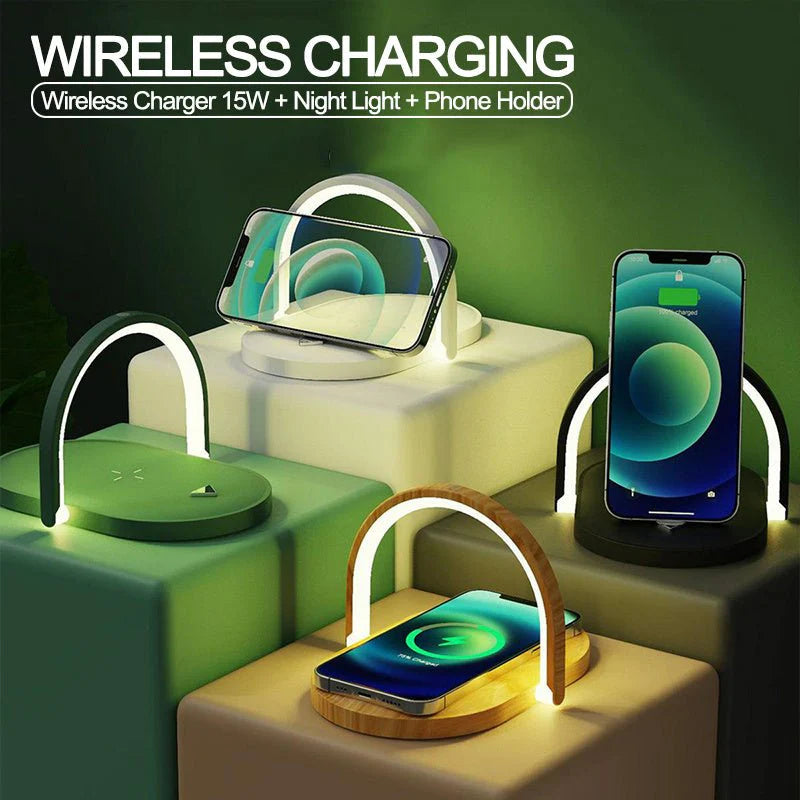3 In 1 Foldable Wireless Charger, Table Lamp 15W Fast Charging Light