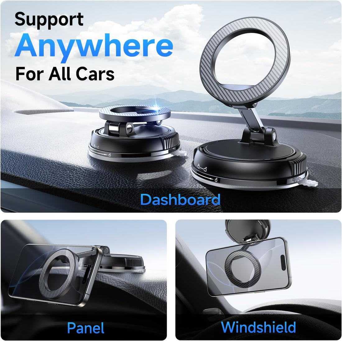 GripHalo™ 360° Desktop & Car Ring Stand – Universal Magnetic Phone Holder